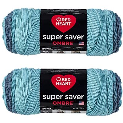 Red Heart Super Saver Jumbo Blue Tiful Ombre Paquete de 2 hilos acrílicos de 10 onzas, 4 medianos (peinado), 482 yardas, tejido/ganchillo Red Heart Super Saver Jumbo Blue Tiful Ombre Paquete de 2 hilos acrílicos de 10 onzas, 4 medianos (peinado), 482 yardas, tejido/ganchillo