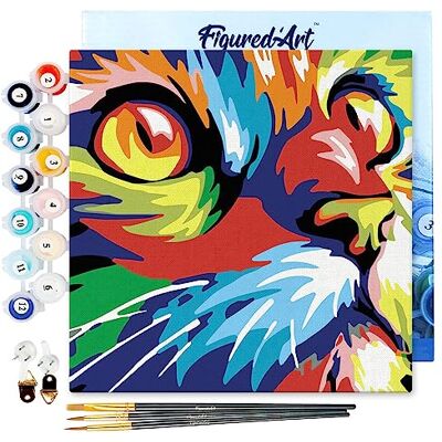 Mini Pintar por Números 20x20cm con marco para Adultos Pop Art Gato Manualidades con pintura acrílica Kit Cuadro DIY completo Mini Pintar por Números 20x20cm con marco para Adultos Pop Art Gato Manualidades con pintura acrílica Kit Cuadro DIY completo