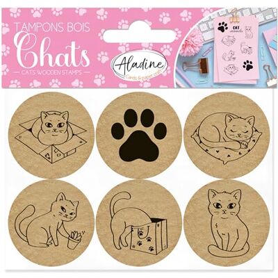 Aladine -6 sellos redondos de madera "gato" Ocio creativo Feliz Año Nuevo, Feliz Navidad Aladine -6 sellos redondos de madera "gato" Ocio creativo Feliz Año Nuevo, Feliz Navidad