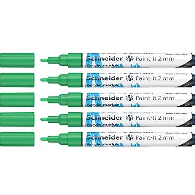 Schneider Paint-It Rotuladores acrílicos (punta redonda de 2 mm, 5 unidades), color verde Schneider Paint-It Rotuladores acrílicos (punta redonda de 2 mm, 5 unidades), color verde