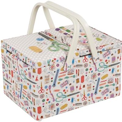 Hobby Gift Caja grande de almacenamiento para manualidades de costura con doble tapa, aplicada, bordada, Haby Notions Hobby Gift Caja grande de almacenamiento para manualidades de costura con doble tapa, aplicada, bordada, Haby Notions