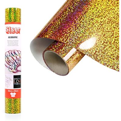 SISER Holographic Gold Oro, 30 cm x 0,5 m, vinilo termotransferible termoadhesivo holográfico para la personalización de tejidos, ropa y accesorios, aficiones creativas, fácil de cortar SISER Holographic Gold Oro, 30 cm x 0,5 m, vinilo termotransferible termoadhesivo holográfico para la personalización de tejidos, ropa y accesorios, aficiones creativas, fácil de cortar
