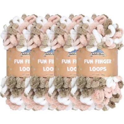 BambooMN JubileeYarn Fun Finger Loops Ovillo de poliéster Jumbo Weight Loop 100 g/madeja Rosa, marrón y blanco 4 madejas BambooMN JubileeYarn Fun Finger Loops Ovillo de poliéster Jumbo Weight Loop 100 g/madeja Rosa, marrón y blanco 4 madejas