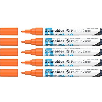 Schneider Paint-It Rotuladores acrílicos (punta redonda de 2 mm, 5 unidades), color naranja Schneider Paint-It Rotuladores acrílicos (punta redonda de 2 mm, 5 unidades), color naranja