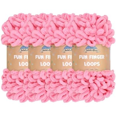 BambooMN JubileeYarn Fun Finger Loops Lote de 4 madejas de hilo de poliéster (100 g/madeja), color rosa BambooMN JubileeYarn Fun Finger Loops Lote de 4 madejas de hilo de poliéster (100 g/madeja), color rosa