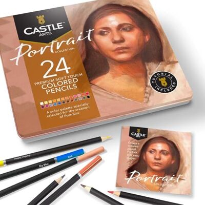 ART Set de 24 Lápices de Colores Paleta Retratos Núcleos blandos de calidad para adultos perfectos para dibujar, bocetos y colorear mezcla y capas superiores, estuche ART Set de 24 Lápices de Colores Paleta Retratos Núcleos blandos de calidad para adultos perfectos para dibujar, bocetos y colorear mezcla y capas superiores, estuche