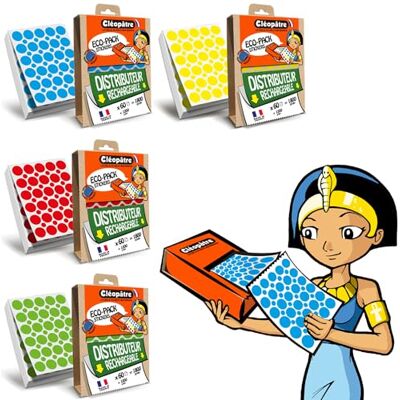 Cléopâtre CLEOPATRE – Juego de 4 dispensadores de gomas recargables ECO-PACK – gomas redondas – 4 colores (7200 pegatinas) Cléopâtre CLEOPATRE – Juego de 4 dispensadores de gomas recargables ECO-PACK – gomas redondas – 4 colores (7200 pegatinas)