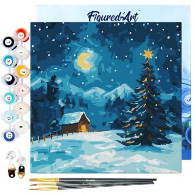 ART Mini Pintar por Números 20x20cm con marco para Adultos Noche estrellada de Navidad Manualidades con pintura acrílica Kit Cuadro DIY completo ART Mini Pintar por Números 20x20cm con marco para Adultos Noche estrellada de Navidad Manualidades con pintura acrílica Kit Cuadro DIY completo