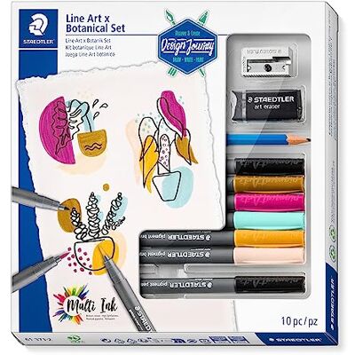 STAEDTLER Line Art ¬ Botanical Design Journey Set de 7 rotuladores Pigment Art en colores surtidos, 1 lápiz, 1 goma de borrar y 1 afilalápices, 61 371-2 STAEDTLER Line Art ¬ Botanical Design Journey Set de 7 rotuladores Pigment Art en colores surtidos, 1 lápiz, 1 goma de borrar y 1 afilalápices, 61 371-2