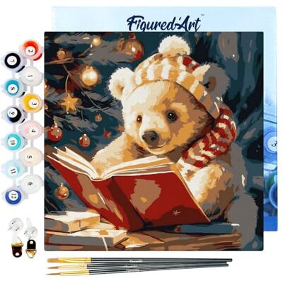 ART Mini Pintar por Números 20x20cm con marco para Adultos Adorable oso leyendo Manualidades con pintura acrílica Kit Cuadro DIY completo ART Mini Pintar por Números 20x20cm con marco para Adultos Adorable oso leyendo Manualidades con pintura acrílica Kit Cuadro DIY completo