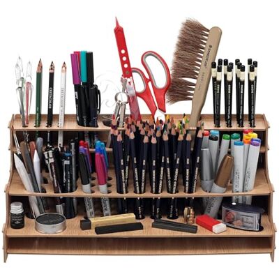 Mezzo Estante de dibujo para artistas, soporte de escritorio multicapa laminado de grano de madera, organizador profesional para bolígrafos, lápices, dibujo y todas las demás Mezzo Estante de dibujo para artistas, soporte de escritorio multicapa laminado de grano de madera, organizador profesional para bolígrafos, lápices, dibujo y todas las demás