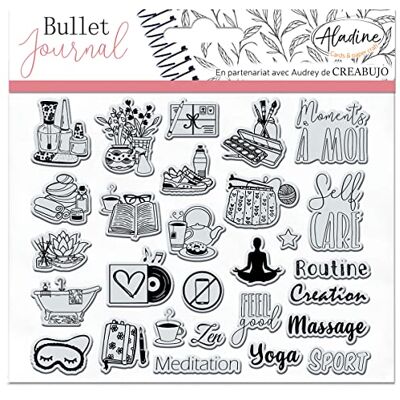 Aladine Stampo Bullet Clear SELF CARE Tabla de sellos de espuma, Huella Silicona Ideal para Bullet Journal, Scrapbooking, Cuadernos Loisirs Créatifs DIY Aladine Stampo Bullet Clear SELF CARE Tabla de sellos de espuma, Huella Silicona Ideal para Bullet Journal, Scrapbooking, Cuadernos Loisirs Créatifs DIY