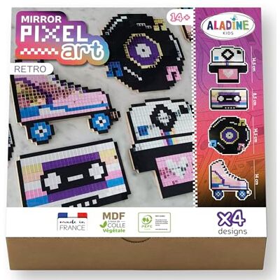 Aladine 85612 Kit de Pixel Art Retro Roller, CD, cámara, K7-4 formas de madera + azulejos adhesivos Aladine 85612 Kit de Pixel Art Retro Roller, CD, cámara, K7-4 formas de madera + azulejos adhesivos