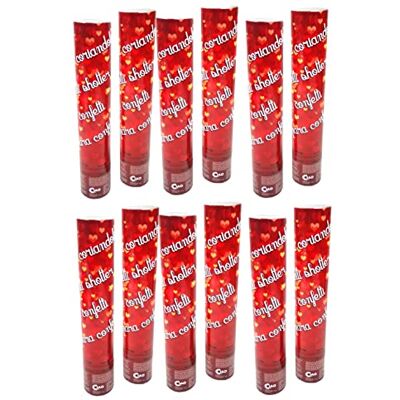Ciao Set 12 Party Popper Tubos para confeti corazones rojos (30 cm), Rojo, Ciao Set 12 Party Popper Tubos para confeti corazones rojos (30 cm), Rojo,