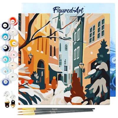 ART Mini Pintar por Números 20x20cm con marco para Adultos Callejón nevado Manualidades con pintura acrílica Kit Cuadro DIY completo ART Mini Pintar por Números 20x20cm con marco para Adultos Callejón nevado Manualidades con pintura acrílica Kit Cuadro DIY completo