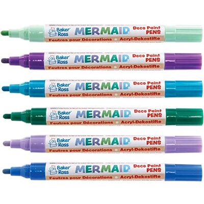 Baker Ross Rotuladores de Pintura Deco Sirena Paquete de 6, marcadores de arte para niños, bolígrafos de pintura para niños, suministros para manualidades y manualidades Baker Ross Rotuladores de Pintura Deco Sirena Paquete de 6, marcadores de arte para niños, bolígrafos de pintura para niños, suministros para manualidades y manualidades