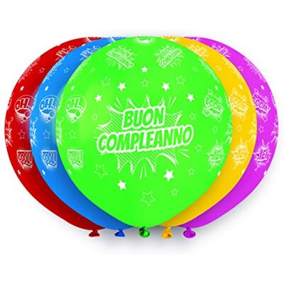 Ciao Paquete 25 globos Buon Compleanno en latex natural Premium Quality G150 (Ø 48cm / 19"), colores variados Ciao Paquete 25 globos Buon Compleanno en latex natural Premium Quality G150 (Ø 48cm / 19"), colores variados