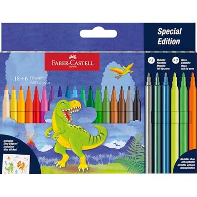 Faber-Castell Set de rotuladores Dino, 24 colores Rotuladores en colores estándar, metalizados y neón para niños y proyectos creativos Faber-Castell Set de rotuladores Dino, 24 colores Rotuladores en colores estándar, metalizados y neón para niños y proyectos creativos
