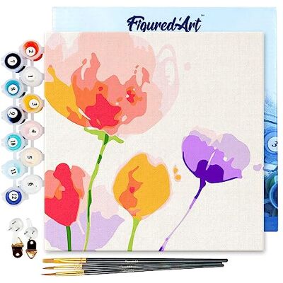 ART Mini Pintar por Números 20x20cm con marco para Adultos Flores de color Manualidades con pintura acrílica Kit Cuadro DIY completo ART Mini Pintar por Números 20x20cm con marco para Adultos Flores de color Manualidades con pintura acrílica Kit Cuadro DIY completo