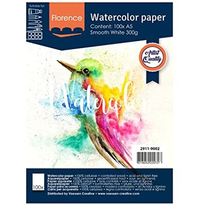 Creative A5, Blanco, Papel de Acuarela Florence Prensado en Caliente, 300 gsm, Calidad de Artista, Superficie Lisa, 100 Hojas para Pintar, Handlettering, Proyectos de Arte Creative A5, Blanco, Papel de Acuarela Florence Prensado en Caliente, 300 gsm, Calidad de Artista, Superficie Lisa, 100 Hojas para Pintar, Handlettering, Proyectos de Arte