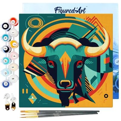 Mini Pintar por Números 20x20cm con marco para Adultos Toro Art-Deco Abstracto Manualidades con pintura acrílica Kit Cuadro DIY completo Mini Pintar por Números 20x20cm con marco para Adultos Toro Art-Deco Abstracto Manualidades con pintura acrílica Kit Cuadro DIY completo