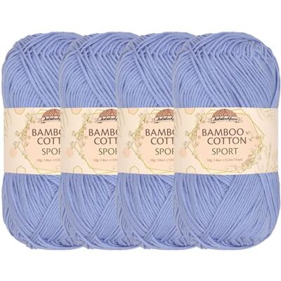 BambooMN JubileeYarn Hilo deportivo de algodón de bambú de 4 capas, 50 g/madeja, color azul glaciar, 4 madejas BambooMN JubileeYarn Hilo deportivo de algodón de bambú de 4 capas, 50 g/madeja, color azul glaciar, 4 madejas