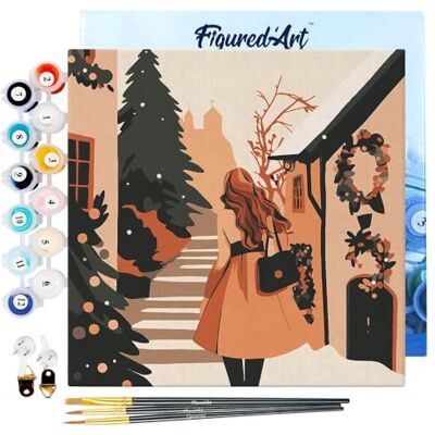 ART Mini Pintar por Números 20x20cm con marco para Adultos Chica en pueblo festivo Manualidades con pintura acrílica Kit Cuadro DIY completo ART Mini Pintar por Números 20x20cm con marco para Adultos Chica en pueblo festivo Manualidades con pintura acrílica Kit Cuadro DIY completo