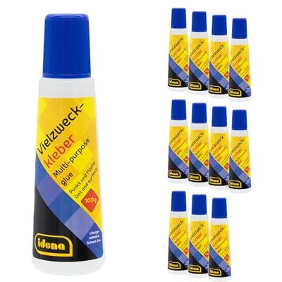 Idena 90521 Pegamento universal 12 x 100 g, pegamento líquido incoloro, pegamento para manualidades sin disolventes para muchos materiales Idena 90521 Pegamento universal 12 x 100 g, pegamento líquido incoloro, pegamento para manualidades sin disolventes para muchos materiales