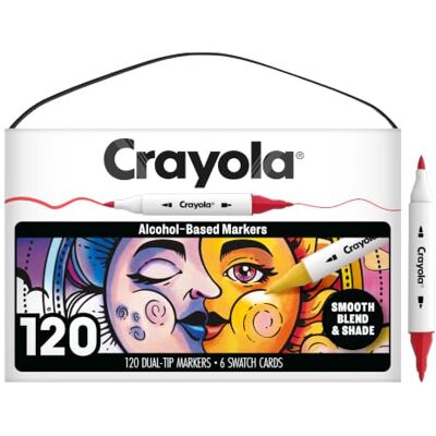 CRAYOLA Set 120 Rotuladores Alcohol Doble Punta para Adultos, Punta Fina y Pincel, Estuche Portátil y Cartillas Color, 14+ CRAYOLA Set 120 Rotuladores Alcohol Doble Punta para Adultos, Punta Fina y Pincel, Estuche Portátil y Cartillas Color, 14+