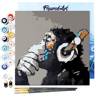 ART Mini Pintar por Números 20x20cm con marco para Adultos Mono auricular Manualidades con pintura acrílica Kit Cuadro DIY completo ART Mini Pintar por Números 20x20cm con marco para Adultos Mono auricular Manualidades con pintura acrílica Kit Cuadro DIY completo