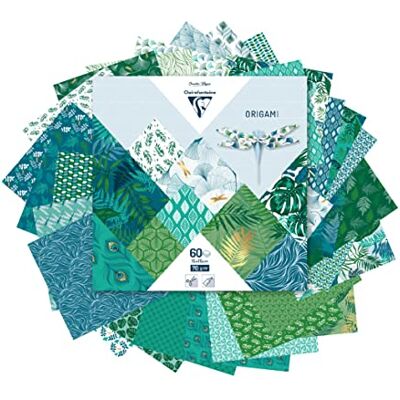 Clairefontaine , , Origami, 60 hojas, 15x15 cm, 70gr, Diseños variados (30 diseños x 2 hojas), CHIC VEGETAL Clairefontaine , , Origami, 60 hojas, 15x15 cm, 70gr, Diseños variados (30 diseños x 2 hojas), CHIC VEGETAL