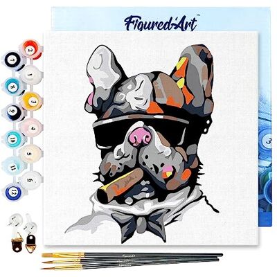 ART Mini Pintar por Números 20x20cm con marco para Adultos Perro con cigarro Manualidades con pintura acrílica Kit Cuadro DIY completo ART Mini Pintar por Números 20x20cm con marco para Adultos Perro con cigarro Manualidades con pintura acrílica Kit Cuadro DIY completo