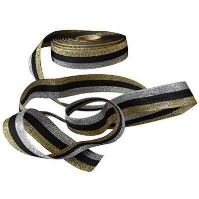 Carte Dozio Cinta de poliéster y lurex de tres líneas de colores dorado/plateado/negro 25 mm de altura 25 m de longitud roca en paquete Carte Dozio Cinta de poliéster y lurex de tres líneas de colores dorado/plateado/negro 25 mm de altura 25 m de longitud roca en paquete