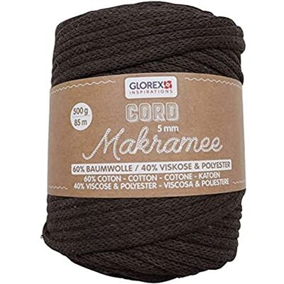 GLOREX Cordón de macramé 500 g 5 mm longitud 85 m marrón hilo textil circular de 60% algodón 40% viscosa y poliéster para ganchillo tricotar y anudar GLOREX Cordón de macramé 500 g 5 mm longitud 85 m marrón hilo textil circular de 60% algodón 40% viscosa y poliéster para ganchillo tricotar y anudar