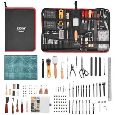 VEVOR 61 Piezas Kit de Herramientas para Trabajar el Cuero con Bolsa de Lona Portátil, Herramientas de Corte para Estampación, Costura y Grabado, para Principiantes, Entusiastas del Bricolaje VEVOR 61 Piezas Kit de Herramientas para Trabajar el Cuero con Bolsa de Lona Portátil, Herramientas de Corte para Estampación, Costura y Grabado, para Principiantes, Entusiastas del Bricolaje