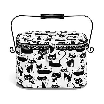 Cesta de costura blanca con gato - Organizador de accesorios de costura Cesta de costura blanca con gato - Organizador de accesorios de costura