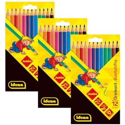 Idena 90273-Lápices Jumbo con Mina de 5 mm de Grosor, 3 Paquetes de 12 lápices de Color sin Madera en Forma Triangular ergonómica, embalados en Caja de cartón, Multicolor, One Size Berlin Idena 90273-Lápices Jumbo con Mina de 5 mm de Grosor, 3 Paquetes de 12 lápices de Color sin Madera en Forma Triangular ergonómica, embalados en Caja de cartón, Multicolor, One Size Berlin