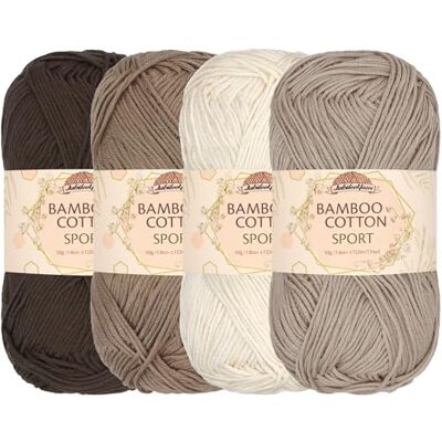 BambooMN JubileeYarn Hilo deportivo de algodón de bambú, 50 g/ovillo, tonos marrones, 4 ovillos BambooMN JubileeYarn Hilo deportivo de algodón de bambú, 50 g/ovillo, tonos marrones, 4 ovillos