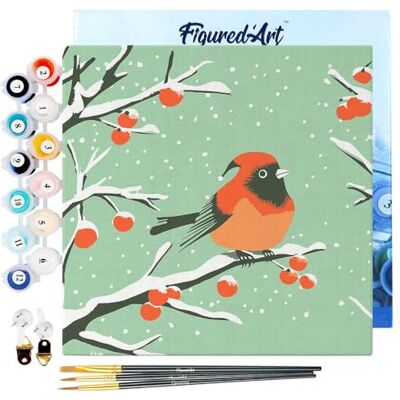 ART Mini Pintar por Números 20x20cm con marco para Adultos Pájaro rojo de invierno Manualidades con pintura acrílica Kit Cuadro DIY completo ART Mini Pintar por Números 20x20cm con marco para Adultos Pájaro rojo de invierno Manualidades con pintura acrílica Kit Cuadro DIY completo
