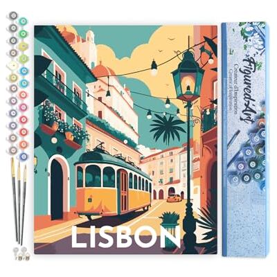 ART Pintar por Numeros Adultos Póster de viaje Lisboa Manualidades pintura acrilica Kit Cuadro DIY completo 40x50cm sin bastidor ART Pintar por Numeros Adultos Póster de viaje Lisboa Manualidades pintura acrilica Kit Cuadro DIY completo 40x50cm sin bastidor