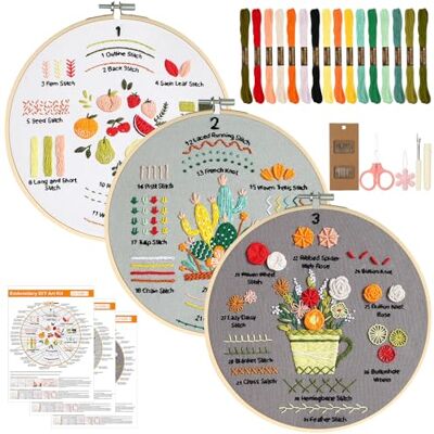 AiQInu Kit de Bordado para Adultos, 3 Piezas Kit Bordado Principiantes con 30 Puntos, Embroidery Kit con 16 Colores de Hilo, Bastidor Bambú 20cm, Tijeras, Agujas, Instrucciones, Regalo Hobby Creativ AiQInu Kit de Bordado para Adultos, 3 Piezas Kit Bordado Principiantes con 30 Puntos, Embroidery Kit con 16 Colores de Hilo, Bastidor Bambú 20cm, Tijeras, Agujas, Instrucciones, Regalo Hobby Creativ