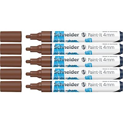 Schneider Paint-It Lápices acrílicos (con punta redonda de 4 mm, pinturas acrílicas de alta cobertura para madera, lienzo, piedra, etc.), 5 unidades, color marrón Schneider Paint-It Lápices acrílicos (con punta redonda de 4 mm, pinturas acrílicas de alta cobertura para madera, lienzo, piedra, etc.), 5 unidades, color marrón