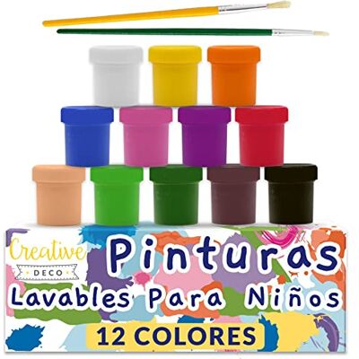 Creative Temperas para Niños Lavable Pintura Dedos Bebes 12 x 20 ml Botes No Tóxica Colores Básicos Intensos Principiantes y Artistas Navidad Creative Temperas para Niños Lavable Pintura Dedos Bebes 12 x 20 ml Botes No Tóxica Colores Básicos Intensos Principiantes y Artistas Navidad