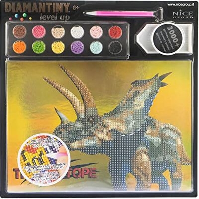 DIAMANTINY Level Up Dinosaurs Actividades Crystal Art, Diamond Painting Kit, Triceratope DIAMANTINY Level Up Dinosaurs Actividades Crystal Art, Diamond Painting Kit, Triceratope