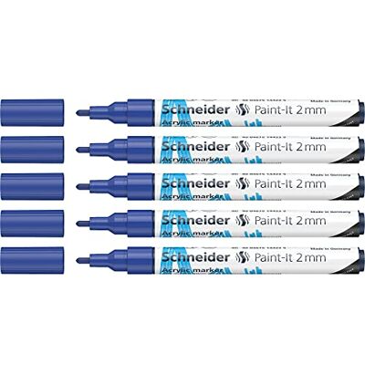 Schneider Paint-It Rotuladores acrílicos (punta redonda de 2 mm, 5 unidades), color azul Schneider Paint-It Rotuladores acrílicos (punta redonda de 2 mm, 5 unidades), color azul