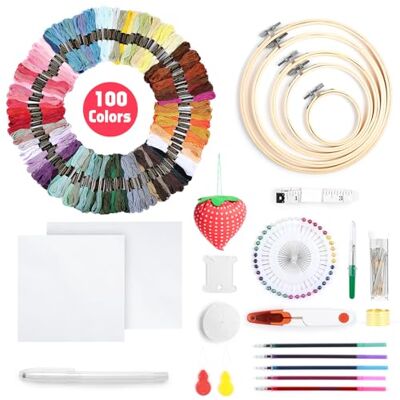 Romon Hilos de Bordar, 100 Colores Hilo de Bordar+Herramientas, 5 Marcos de Bordar, 2 Tela de Punto de Cruz, Kit de Inicio de Bordado Kit de Point de Croix para Adultos, Niños y Principiantes Romon Hilos de Bordar, 100 Colores Hilo de Bordar+Herramientas, 5 Marcos de Bordar, 2 Tela de Punto de Cruz, Kit de Inicio de Bordado Kit de Point de Croix para Adultos, Niños y Principiantes