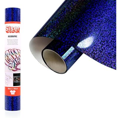 SISER Holographic Royal Blue, 30 cm x 0,5 m, vinilo termotransferible termoadhesivo holográfico para la personalización de tejidos, ropa y accesorios, aficiones creativas, fácil de cortar SISER Holographic Royal Blue, 30 cm x 0,5 m, vinilo termotransferible termoadhesivo holográfico para la personalización de tejidos, ropa y accesorios, aficiones creativas, fácil de cortar