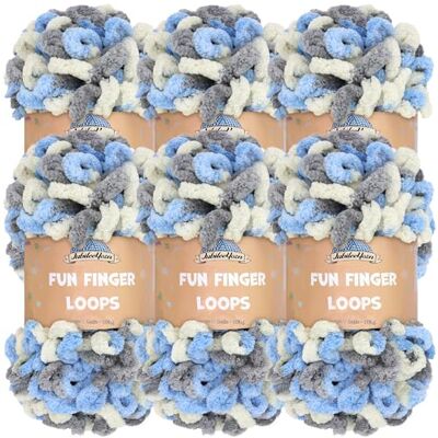 BambooMN JubileeYarn Fun Finger Loops Ovillo de hilo de poliéster Jumbo Weight Loop – 100 g/madeja – Multicolor gris azul claro – 6 madejas BambooMN JubileeYarn Fun Finger Loops Ovillo de hilo de poliéster Jumbo Weight Loop – 100 g/madeja – Multicolor gris azul claro – 6 madejas