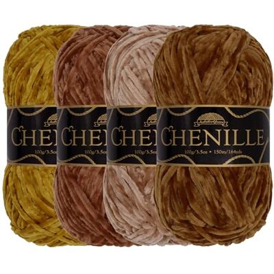 BambooMN JubileeYarn Hilo de chenilla, grosor medio, 100 g/madeja, tonos de marrón, paquete de colores surtidos de terciopelo, 4 madejas BambooMN JubileeYarn Hilo de chenilla, grosor medio, 100 g/madeja, tonos de marrón, paquete de colores surtidos de terciopelo, 4 madejas
