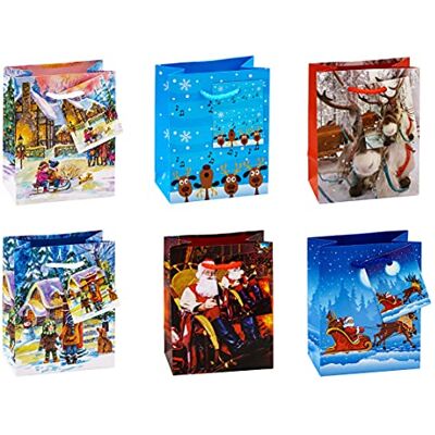 TSI Bolsas de regalo (tamaño pequeño, 12 unidades, 6 modelos diferentes), diseño navideño infantil TSI Bolsas de regalo (tamaño pequeño, 12 unidades, 6 modelos diferentes), diseño navideño infantil